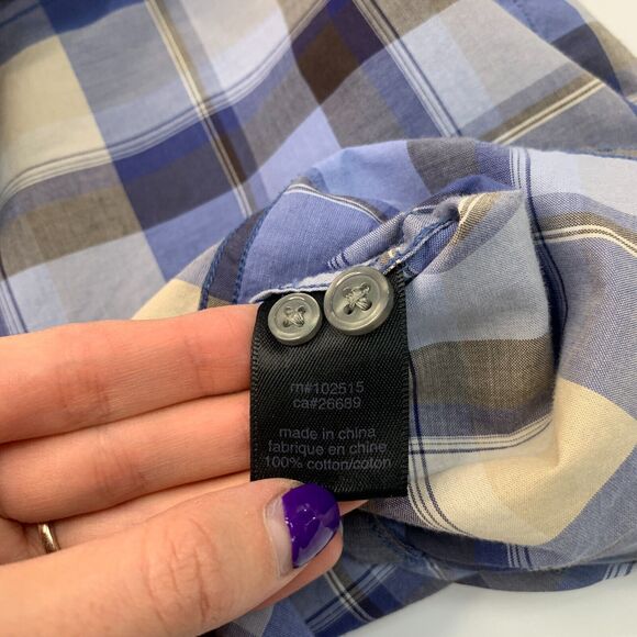 John Varvatos Shirt Mens L Large Blue Plaid Long Sleeve Lightweight Button Down - Picture 8 of 10